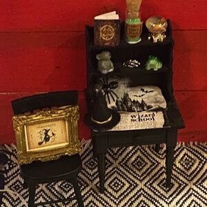 Miniature Black Witch Desk with Accessories - Black